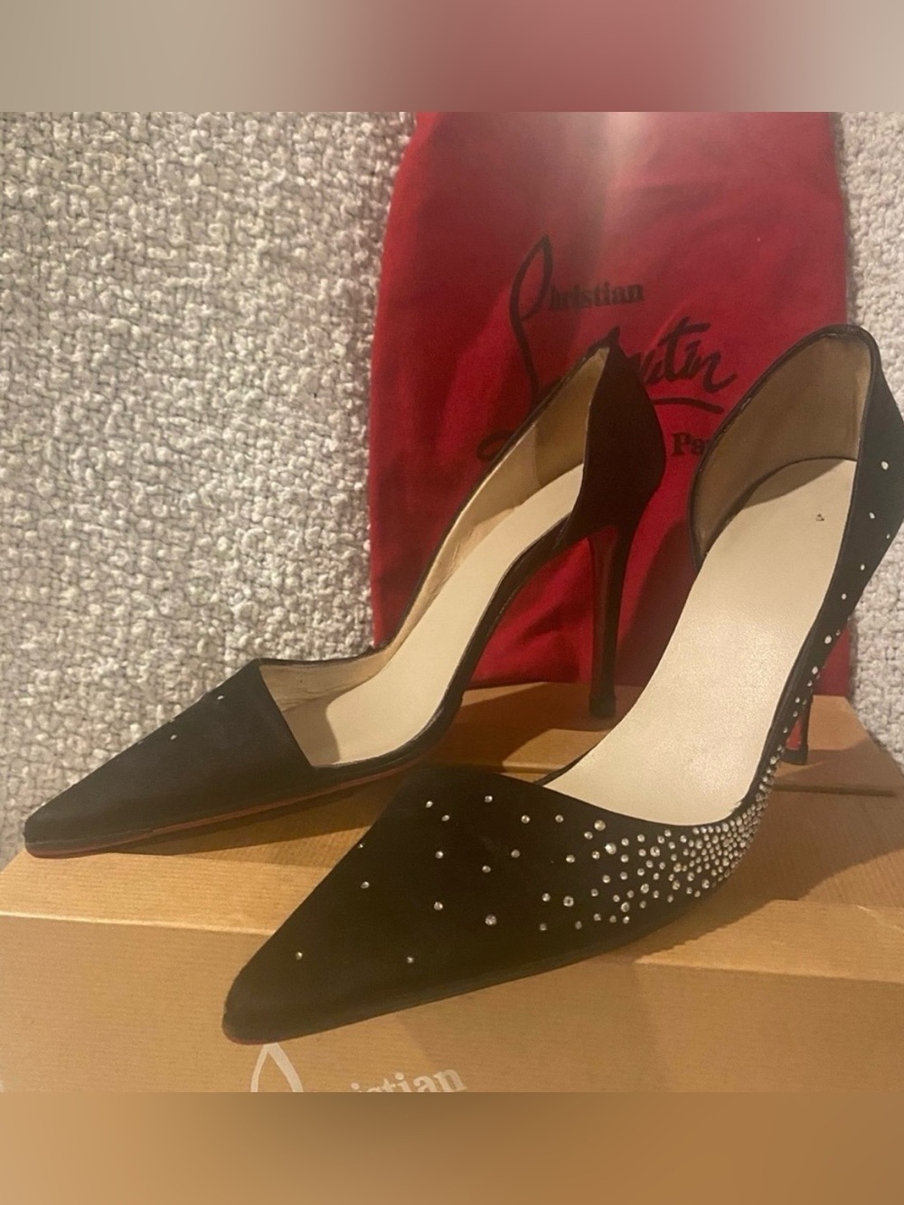 Christian Louboutin black silk
Strass Helmoon d'Orsay evening pumps silk